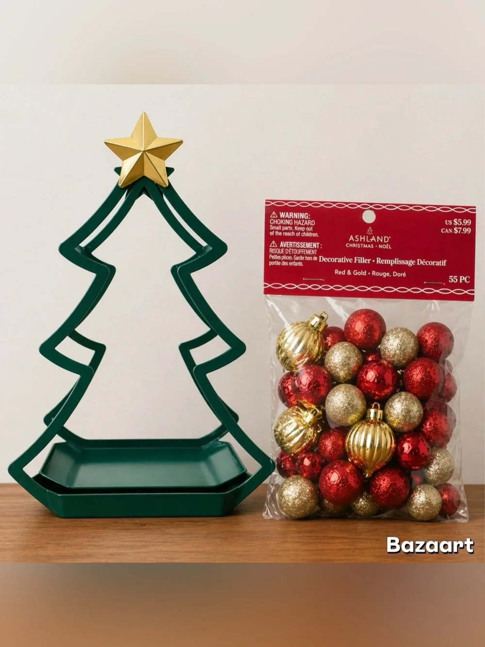 Ashland Green Tree Frame with Red and Gold Ornaments